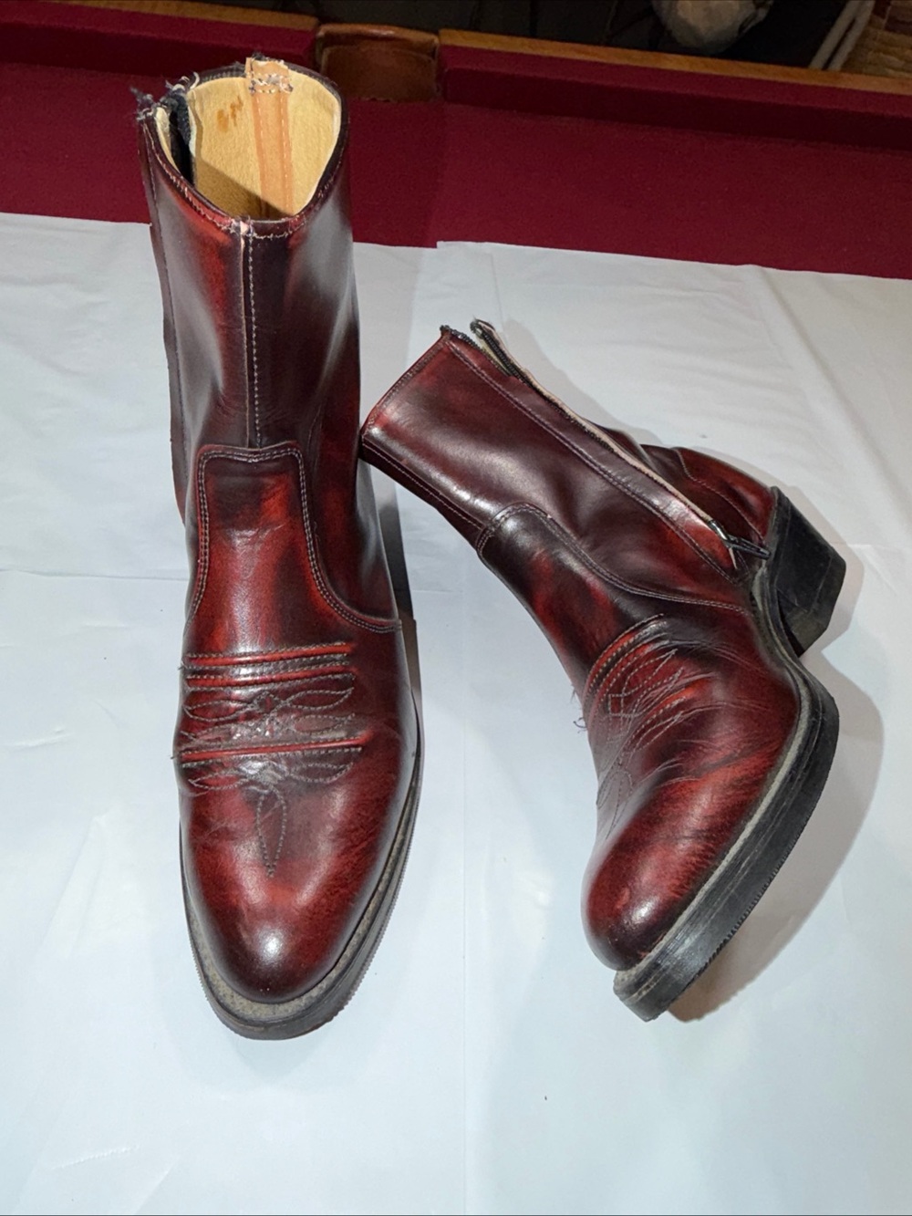 Men's Burgundy Leather Western Boots